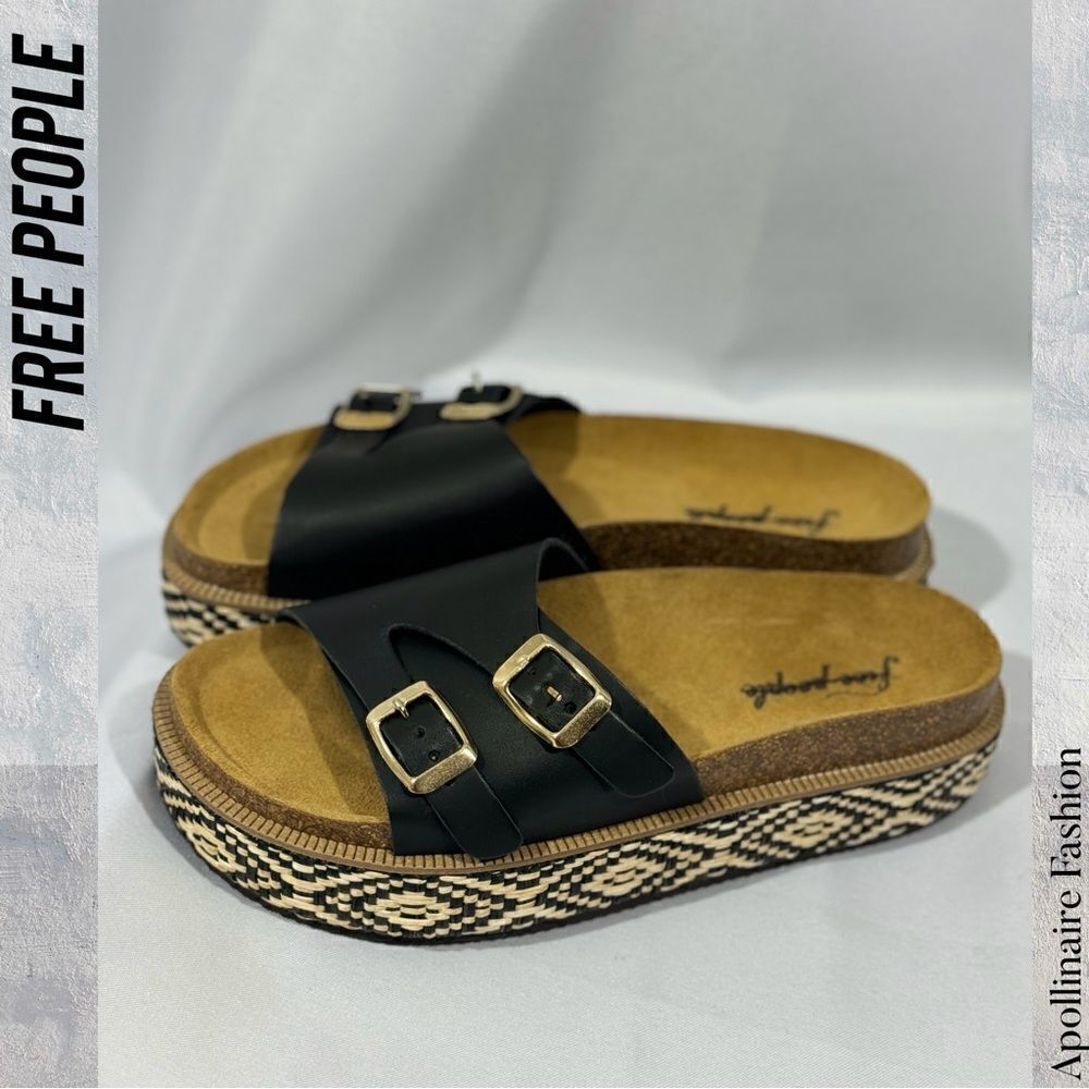 FREE PEOPLE CARAVELLE PLATFORM SLIDE SANDALS IN BLACK SIZE 39 NEW - Picture 3 of 4